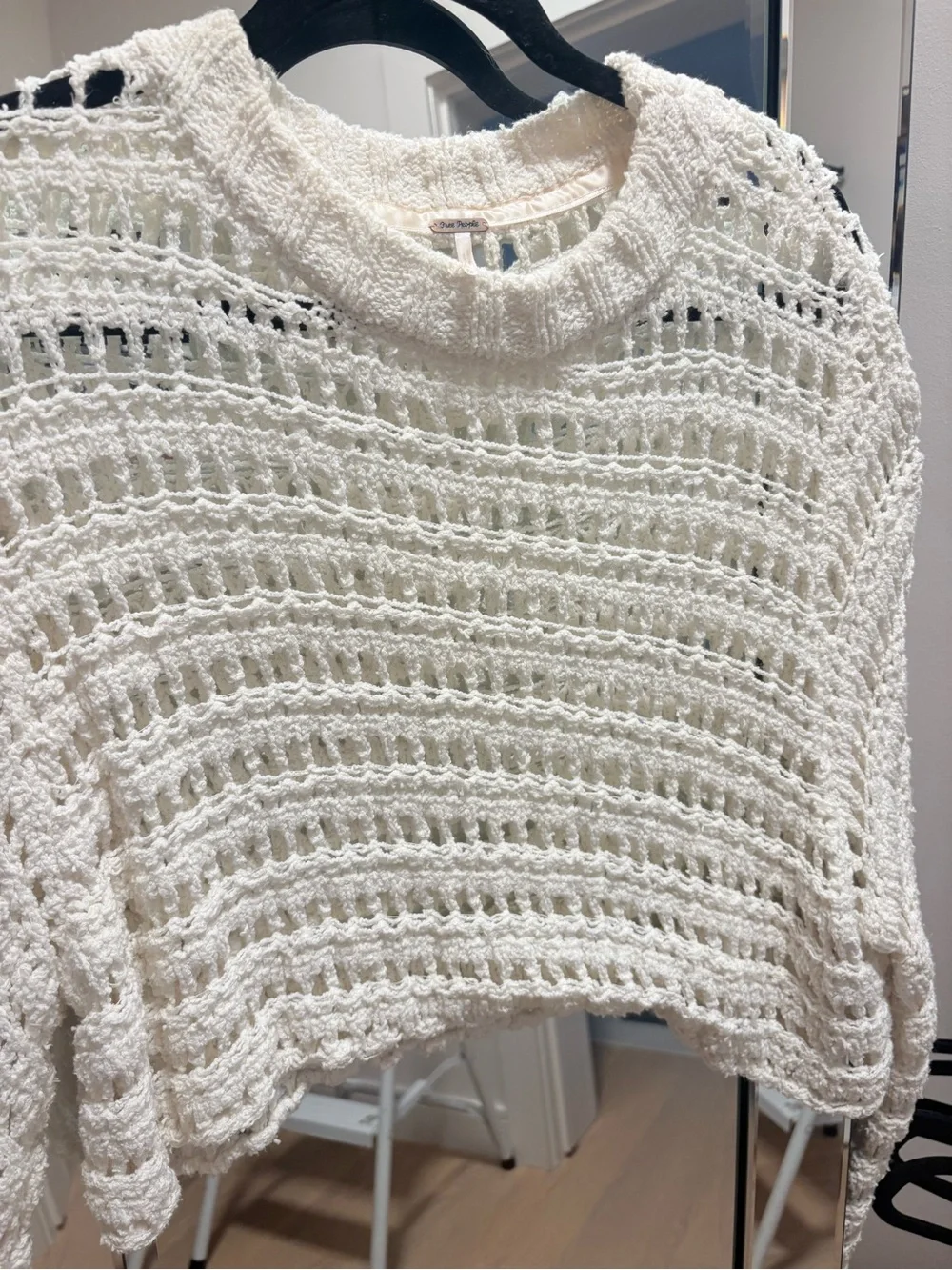 Free People Caught Up Crochet Sweater White Oversized Bell Sleeve XS